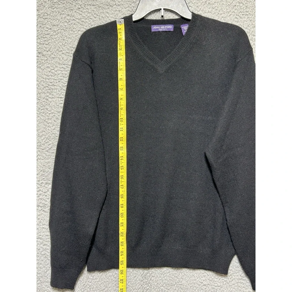 John Ashford‎ Mens Black Cashmere V-Neck Sweater Size Small Pullover